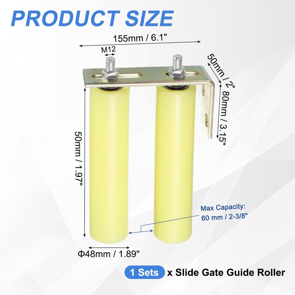 2Pcs Slide Gate Guide Roller 8" Nylon Gate Support Rollers with Bracket, Yellow