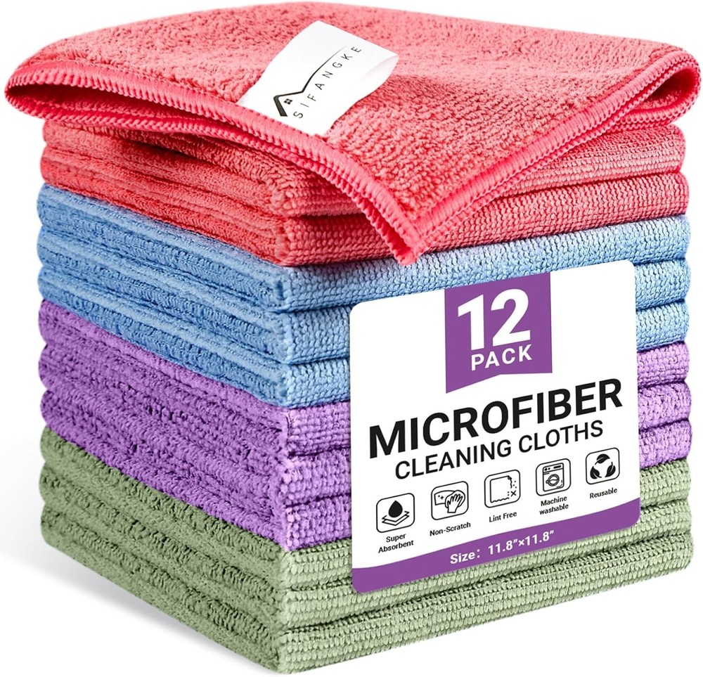 12-Pack Cleaning Cloths, Reusable, Multi-Purpose Towels