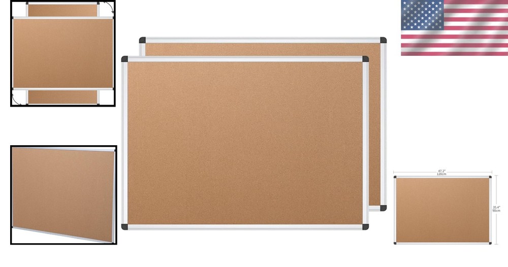 2 Pack Cork Notice Board, 48x36 Inches, Silver Frame