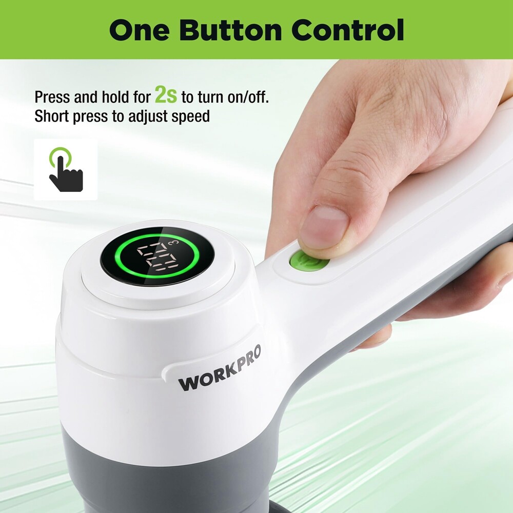 WORKPRO 8V Electric Spin Scrubber 3-Speed Adjustable Shower Scrubber with 6 Head