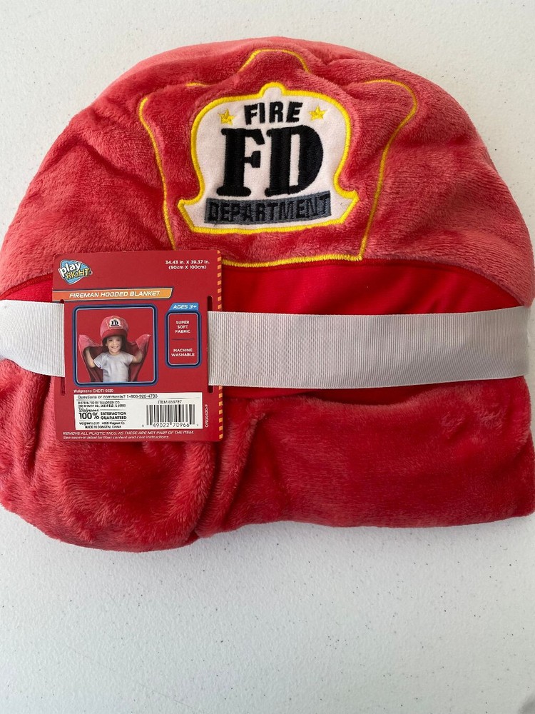 Play Right Fireman Super Soft Hooded Blanket New
