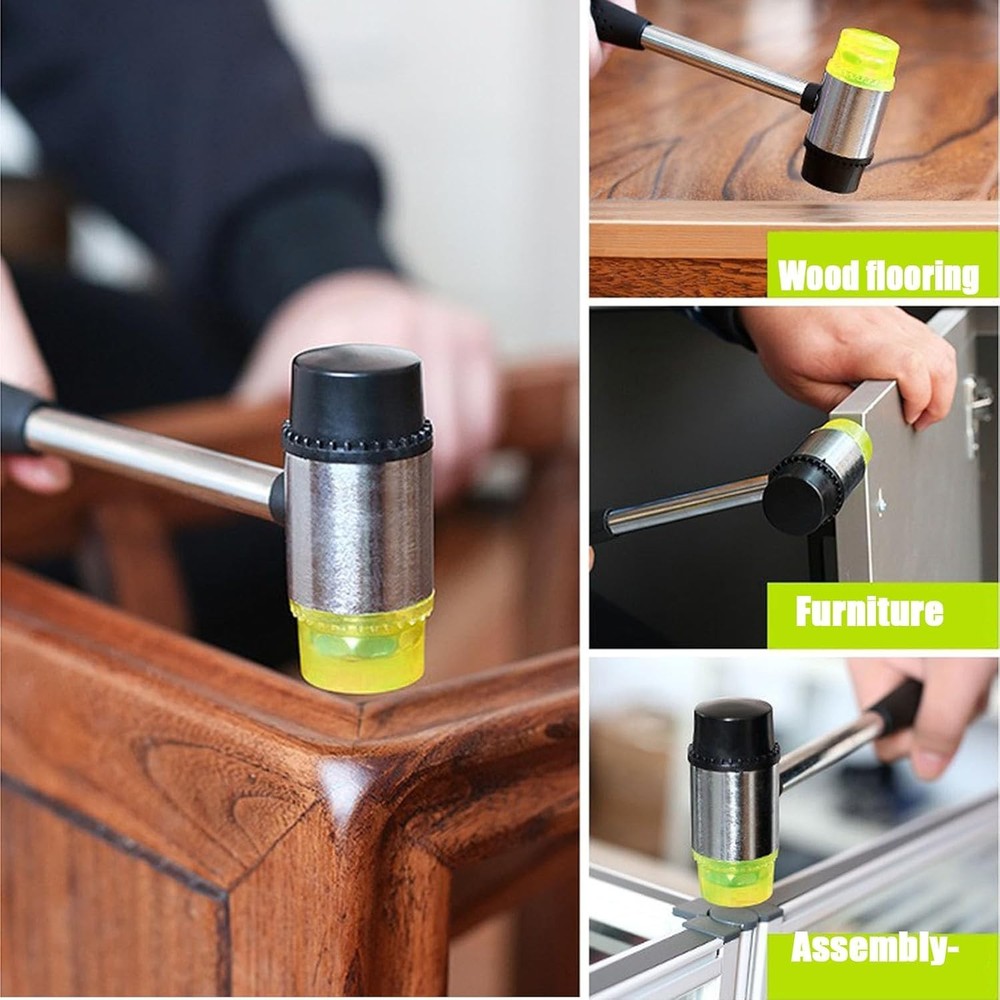 2 PCS Rubber Hammer with 2 Soft Rubber Head,8 Oz & 25mm Multi-function Double He