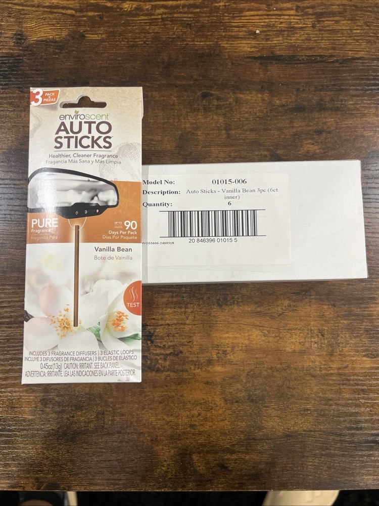 3-pack Enviroscent Auto Sticks Vanilla Bean 6ct Box