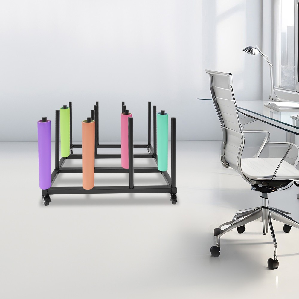Mobile Storage Stand with 16 Rolls Capacity, Iron Roll Organizer with Wheels
