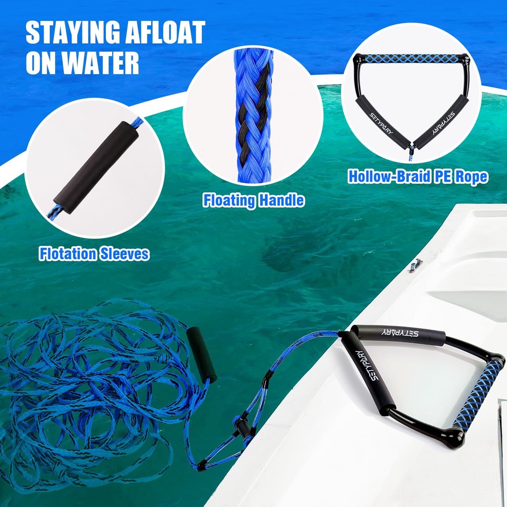 75FT Wakeboard Rope Handle Floating Water Ski Rope Watersports 4 Sections