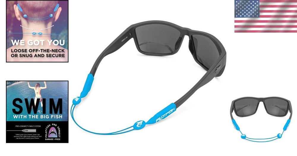 No Tail Adjustable Eyewear Retainer Strap in Blue - 16 Inch Comfort & Security