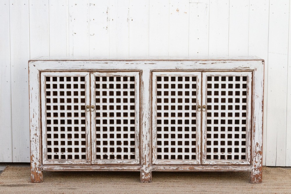 Farmhouse Antique White Lattice Sideboard