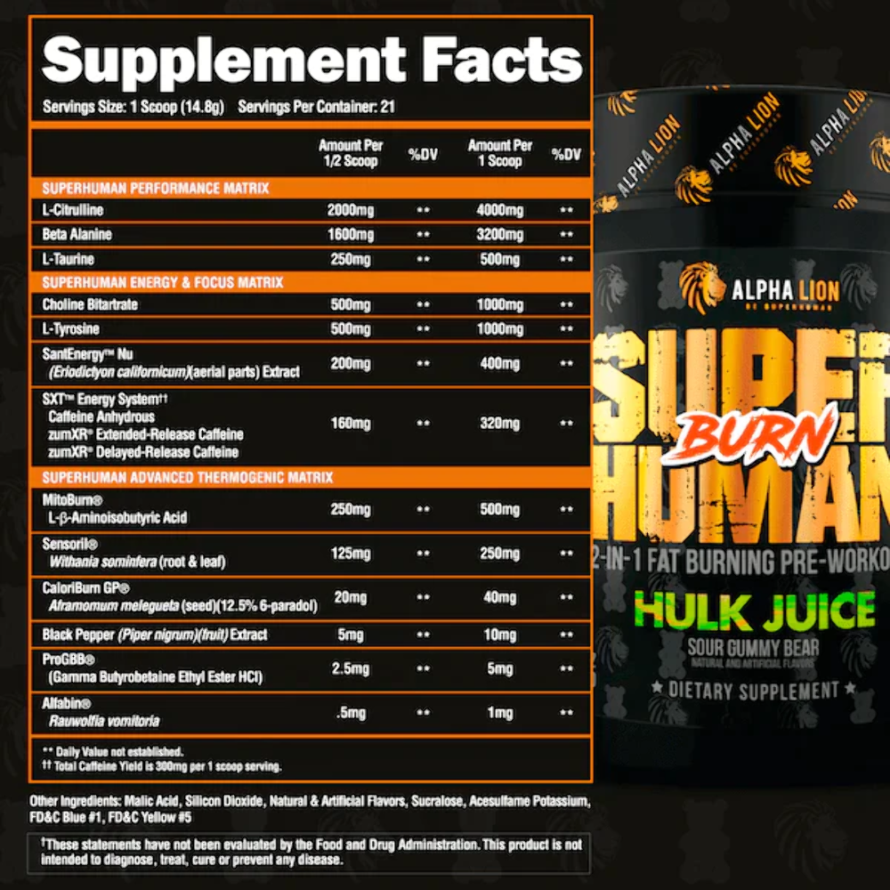 SUPERHUMAN® BURN - 2 IN 1 FAT BURNING PRE WORKOUT