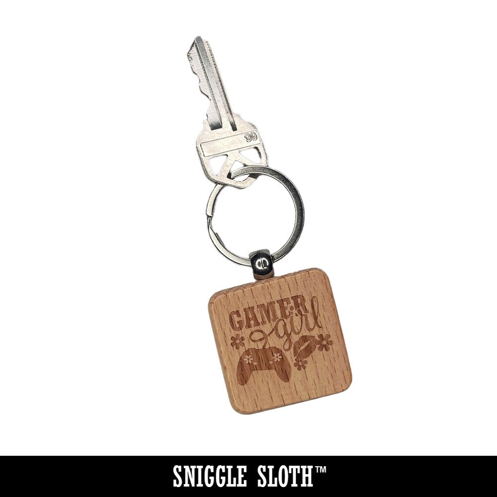 Geometric Overlapping Circles Engraved Wood Square Keychain Tag Charm