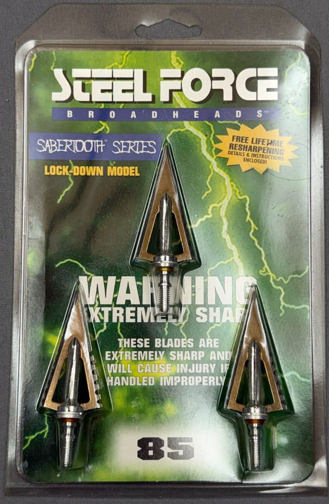 Steel Force Sabertooth Broadheads 85 Grain 3 Pack Lock Down Model NEW