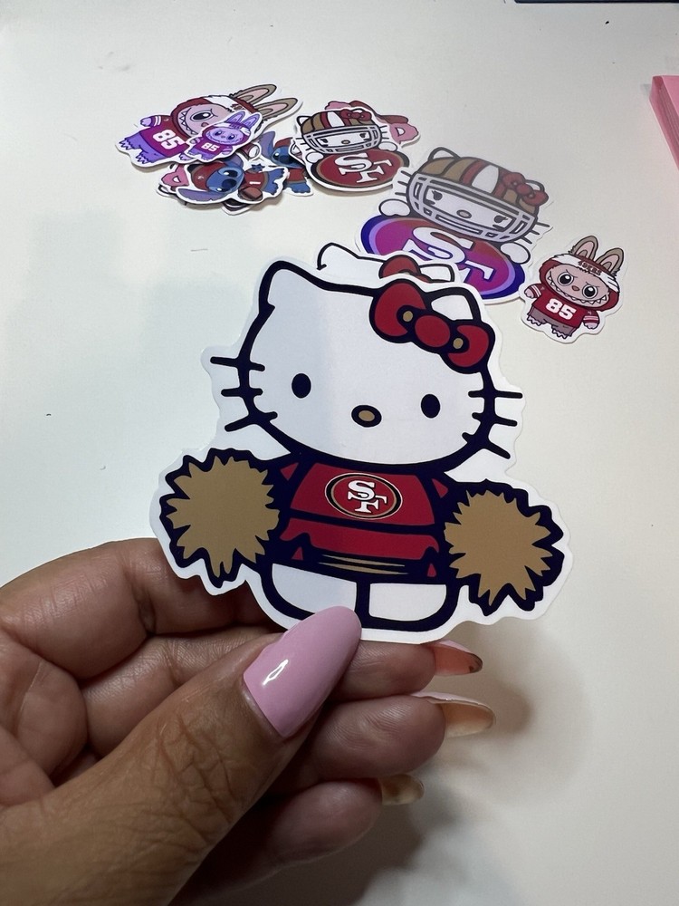 Hello Kitty 49er Cheerleader Sticker, Niners Water Resistant