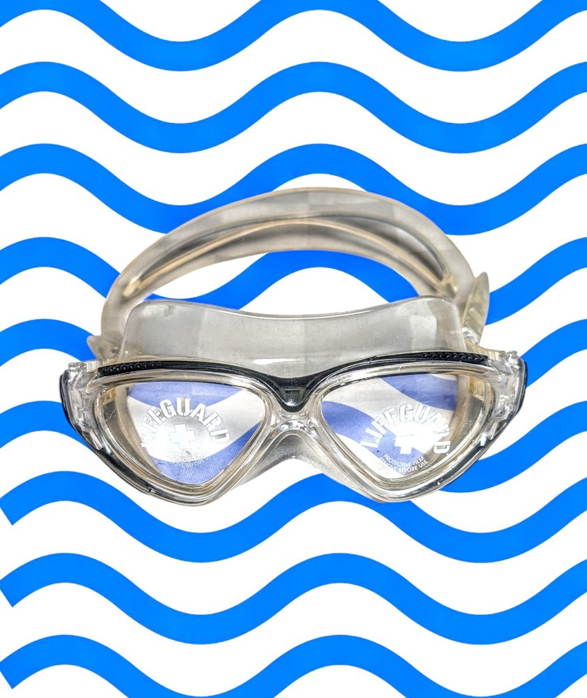LIFEGUARD Clear Black Trim Swim Dive Goggles Silicone Adjustable Strap STRETCH