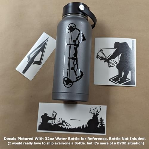Bow Hunting Decal 4 Pack: Compound Bow, Tree Stand, Arrow Head, Large ~5" Black