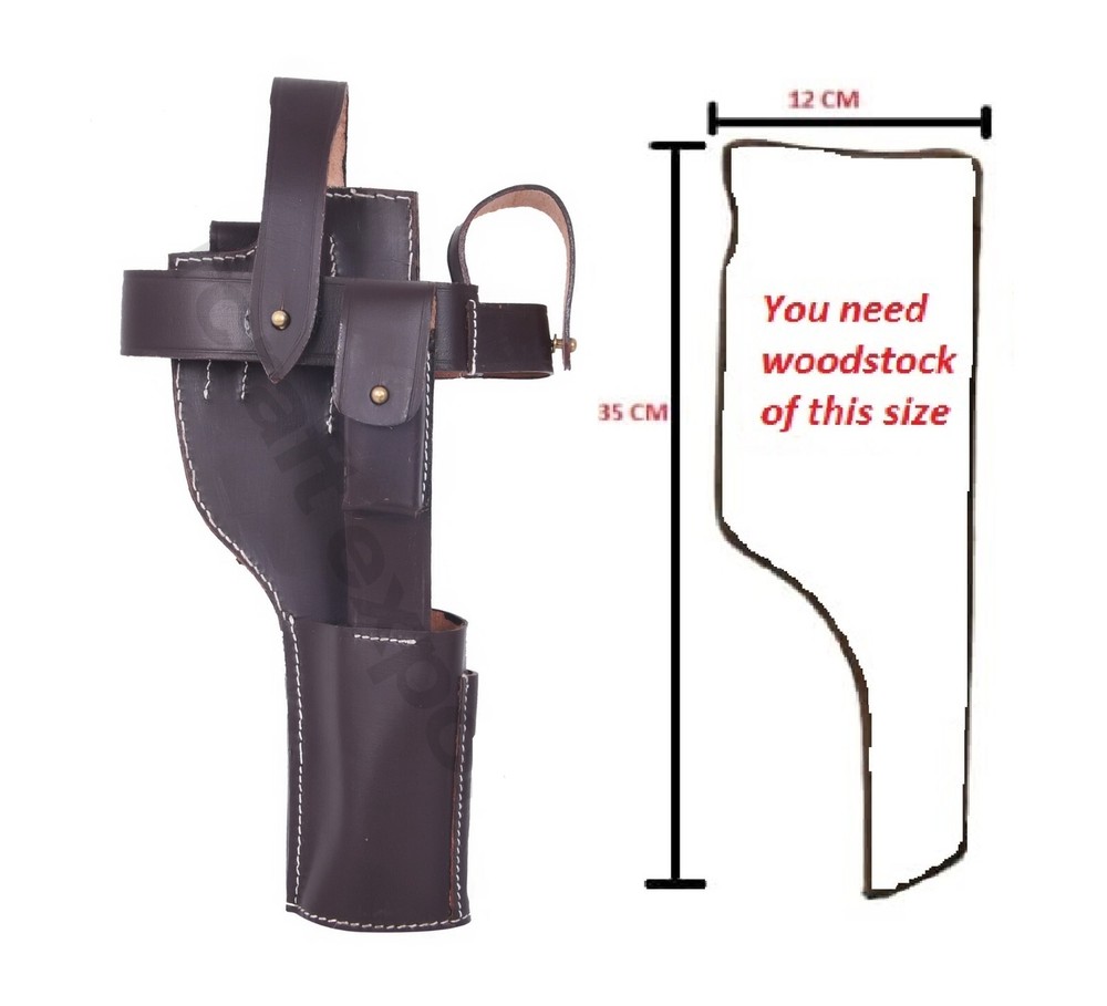 WWI WWII GERMAN MAUSER C96 BROOMHANDLE HOLSTER RIG DARK BROWN