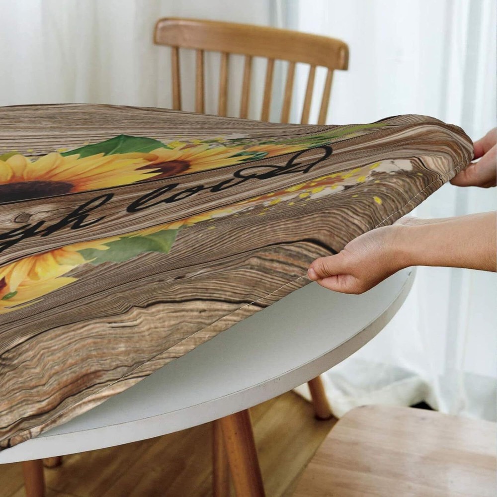 Round Fitted Table Covers Elastic Edge Circle Tablecloth for Dining Party