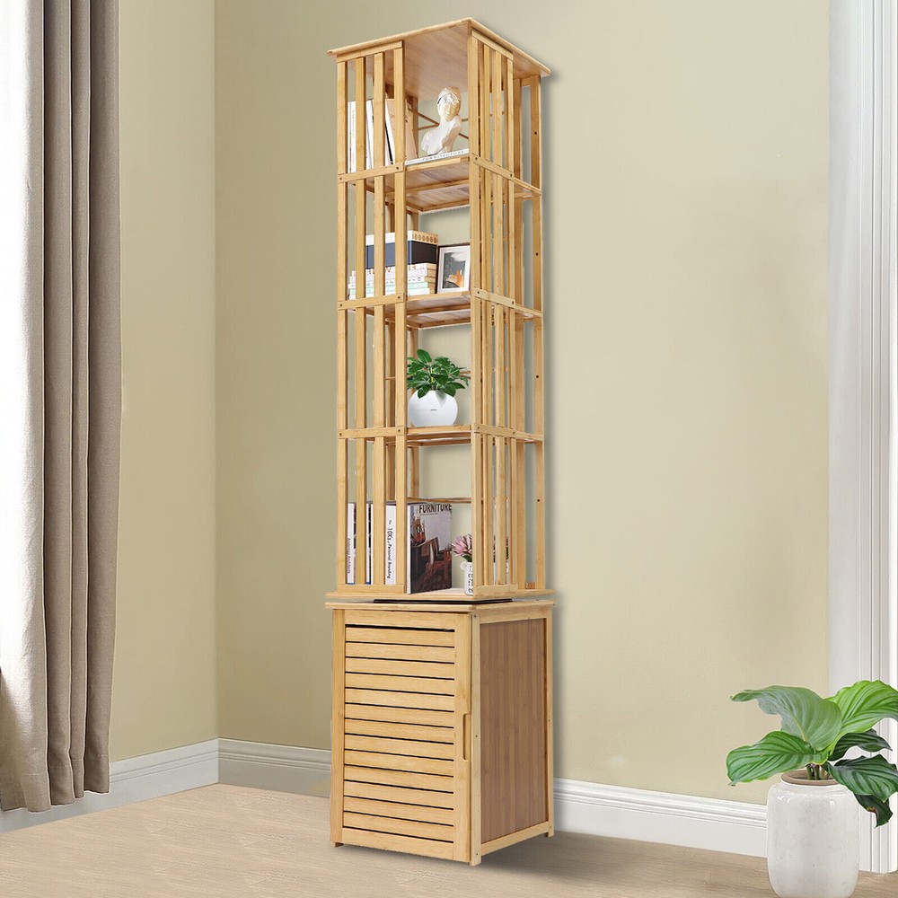 6-Tier Corner Bamboo Book Shelf Storage Display Holder Book Organization Stand