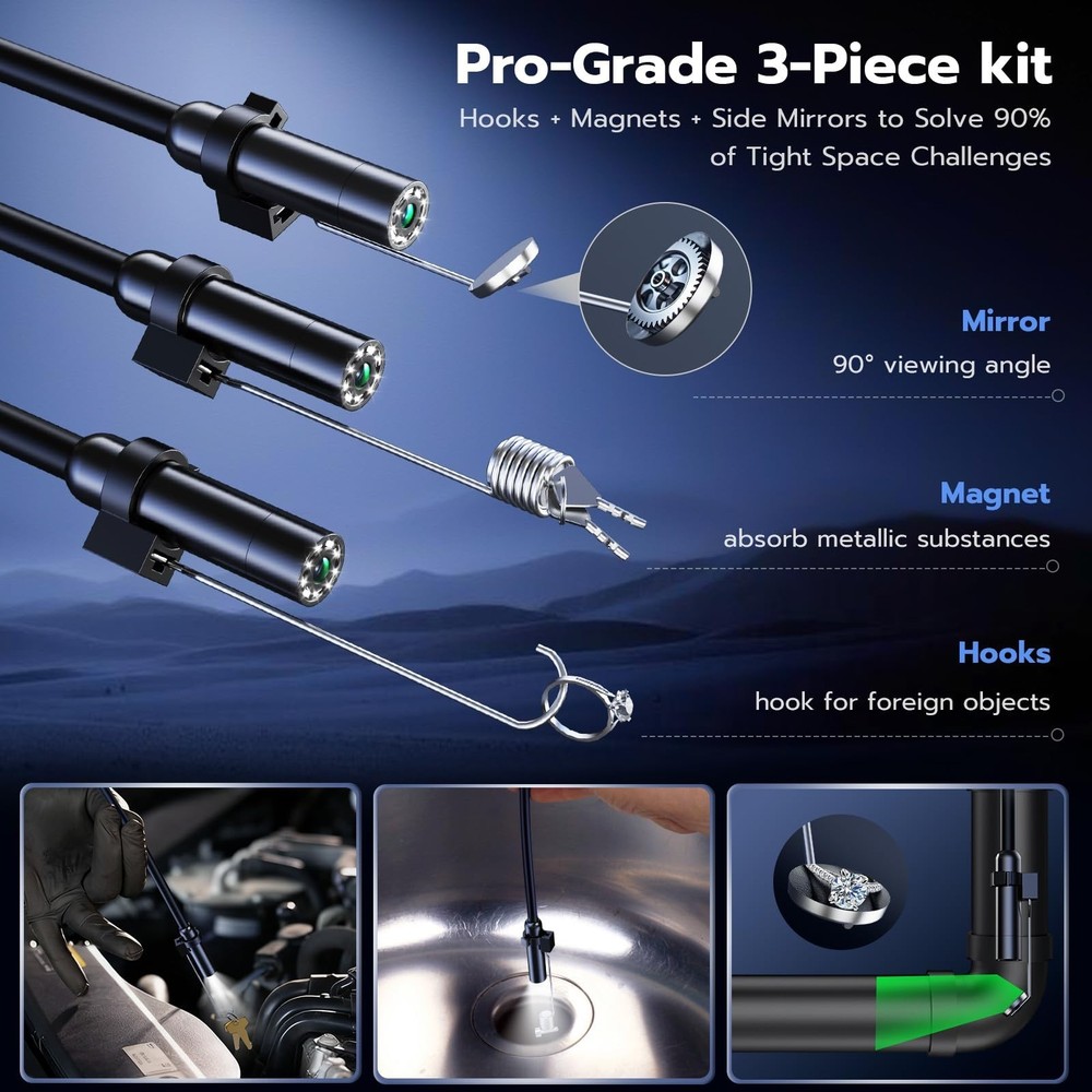 Endoscope Camera with Light, 2.8" IPS 1080P HD Handheld Borescope, 8 Adjustab...