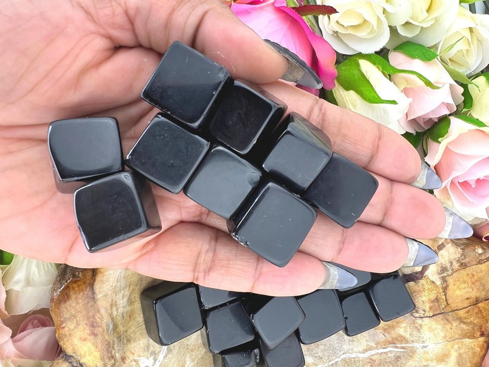 Black obsidian mini crystal cube - black obsidian cube - obsidian mini cube -