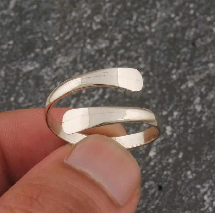 Adjustable Sterling Silver Wrap Ring: Handmade Boho Thumb Jewelry Statement Ring