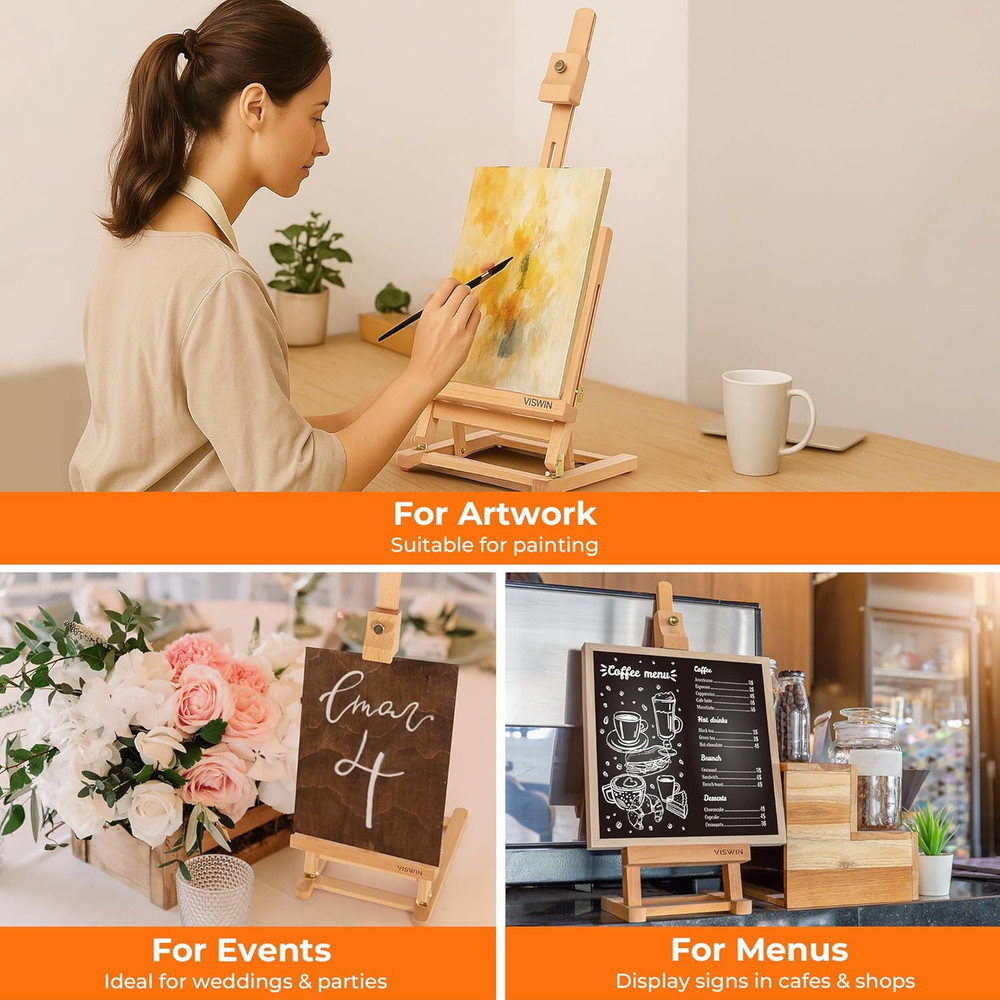 VISWIN 25" H-Frame Tabletop Easel for Painting, Adjustable Beech Wood Table Top