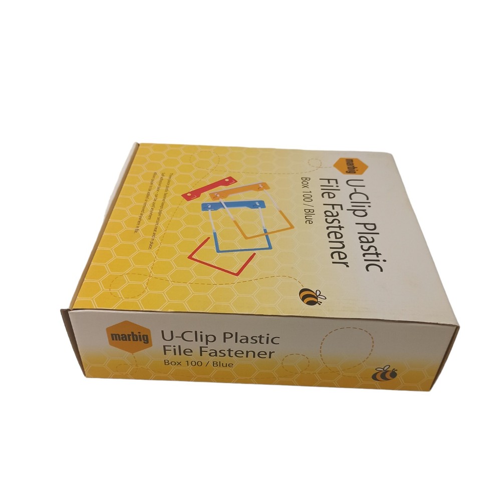 Marbig U-Clip Plastic File Fastener Binder Folder Complete Box 100 Blue 7088001