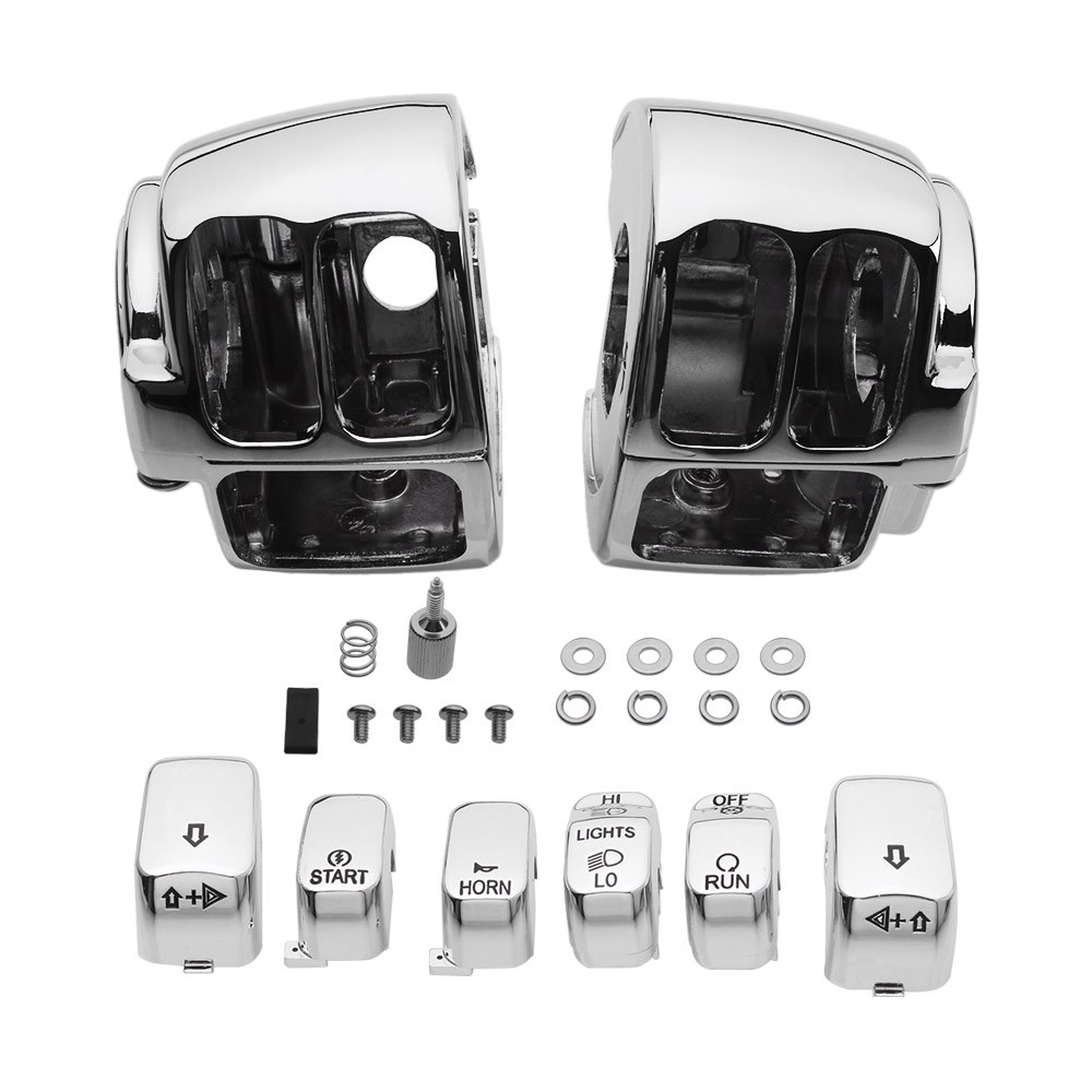 Switch Housing Covers Chrome & 6pcs Button Cap For Harley Softail Fat Boy 11-18