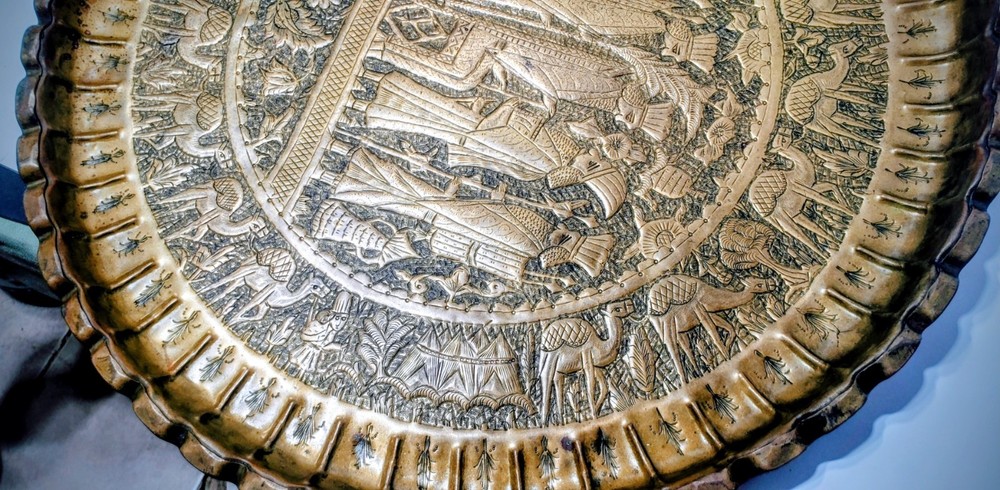 Antique Hand-engraved Large Persian Brass Tray