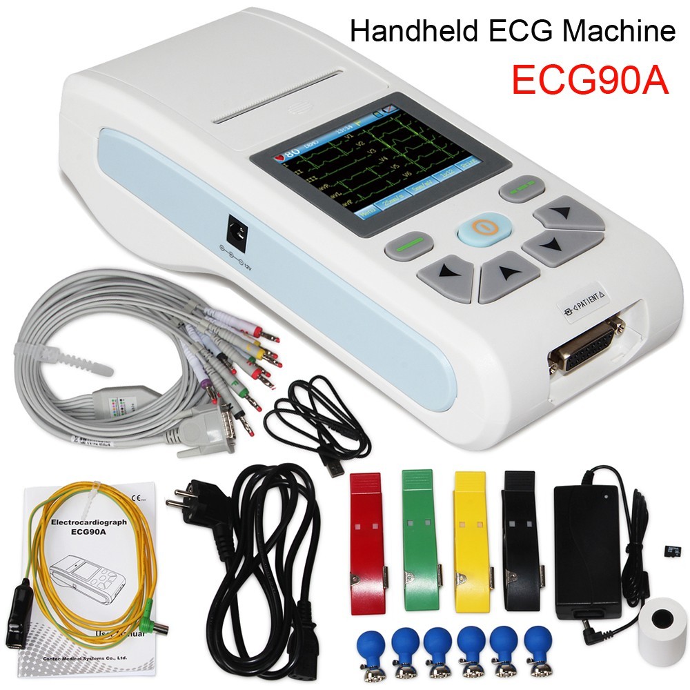 ECG90A 12 Leads Single Channel EKG ECG Machine USB Software Printer+Bag
