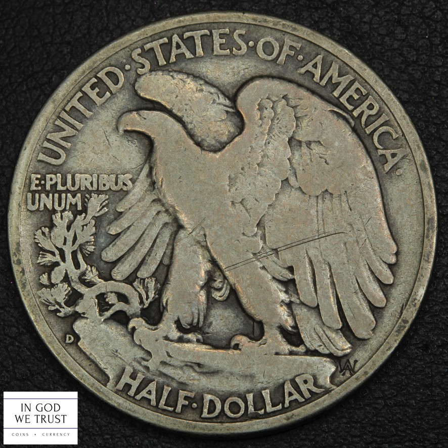 1938 D Walking Liberty Silver Half Dollar 50C - Scratch