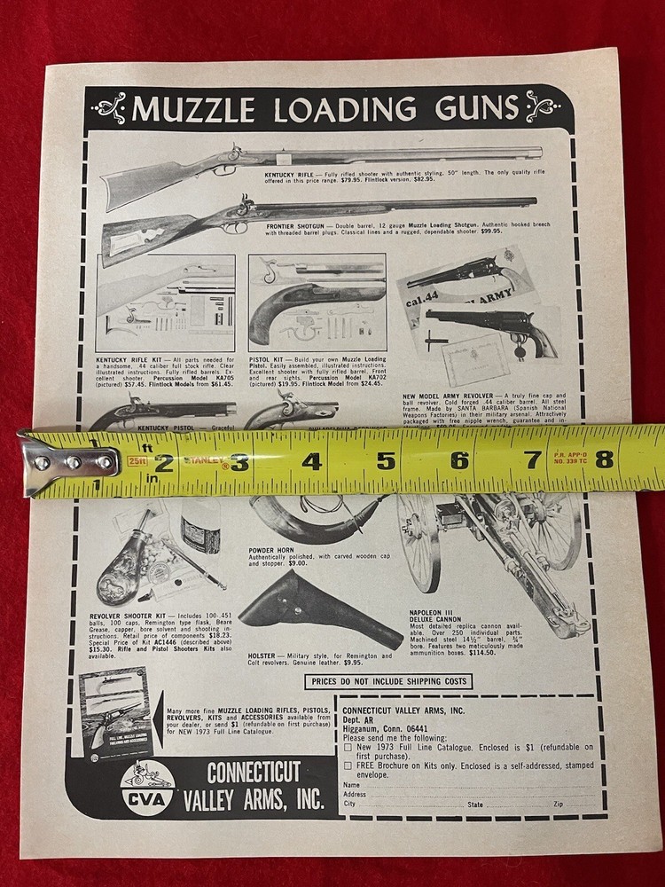 Vintage 1973 Connecticut Valley Arms Muzzle Loading Guns Print Ad