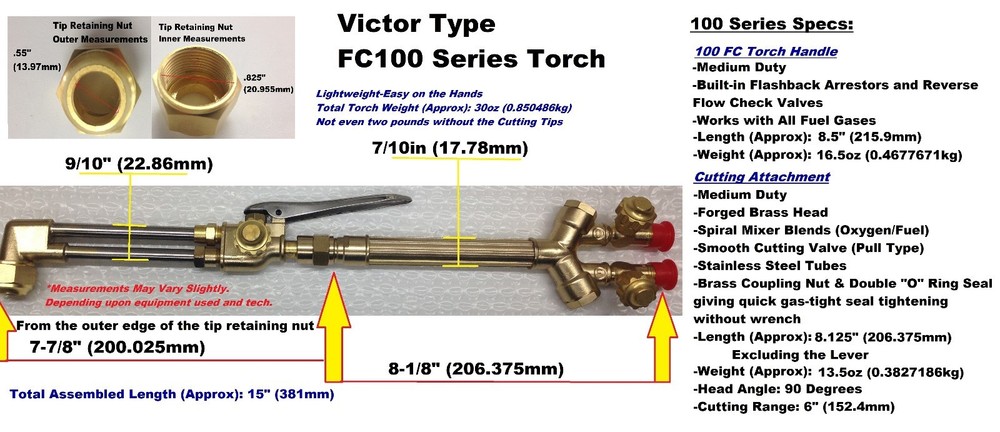 VICTOR TYPE 100FC CUTTING TORCH HANDLE WITH CUTTING ATTACHMENT-US Supplier!!!