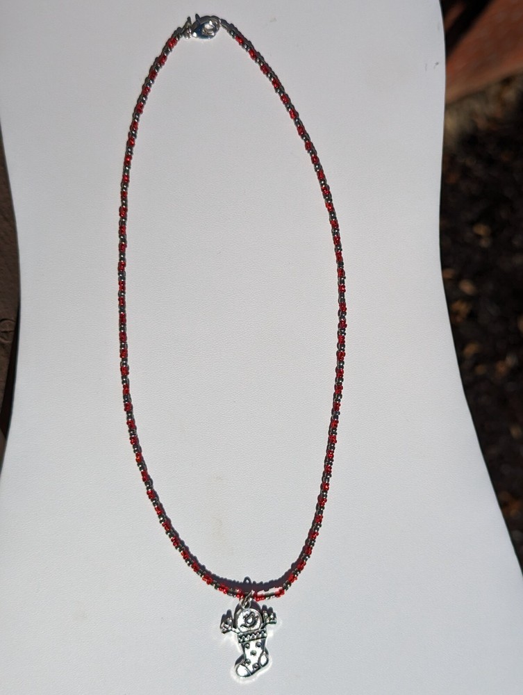 Toy in Stocking Charm on Beaded Necklace