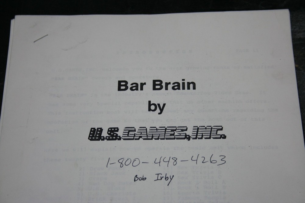 Bar Brain ARCADE/PINBALL Manual (SEE PHOTOS)