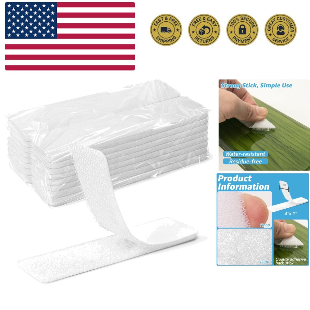 16 Sets Hook and Loop Tape Sticky Back,1 in.x 4 in. Double-Sided Command Adhe...
