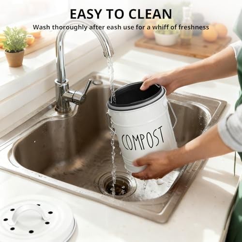 Kitchen Compost Bin, 1 Gallon Countertop Compost Bin with Lid, Indoor Compost