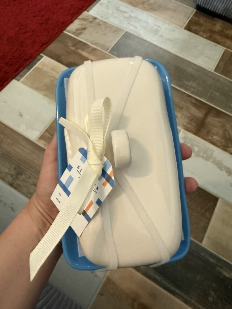 Rae Dunn White & Blue Covered Butter Dish - NWT