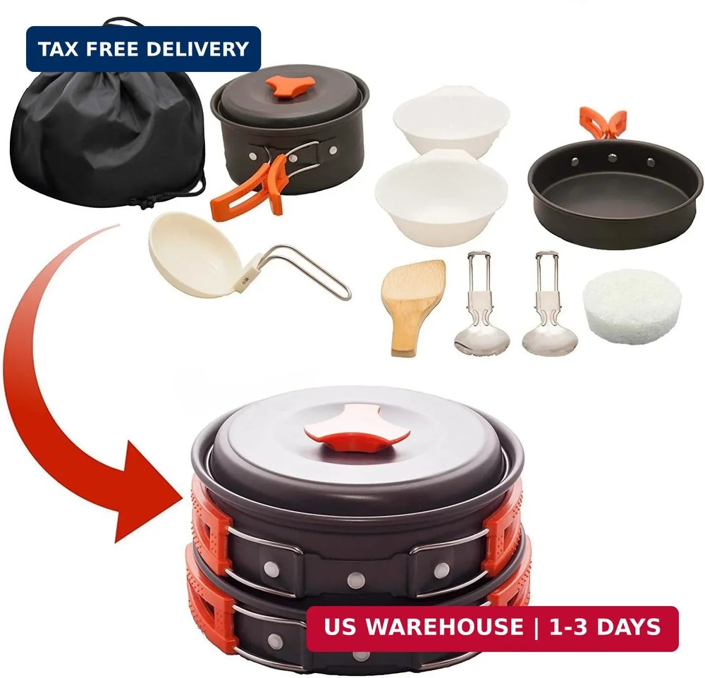 12 PCS Lightweight Camping Cookware Set - Non-Stick Pots, Pans & Utensils for Ba