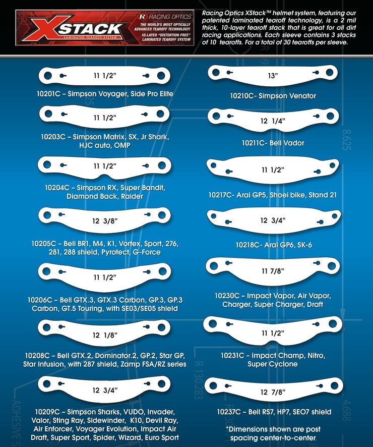 Racing Optics XStack Laminated Tearoffs, 10230C, 11-7/8" (6 PACK)