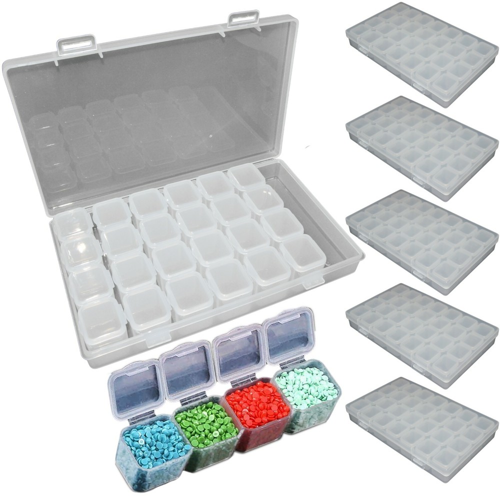 6 Pack Diamond Painting Storage Boxes, 28 Grids Per Case, 168 Total Compartments