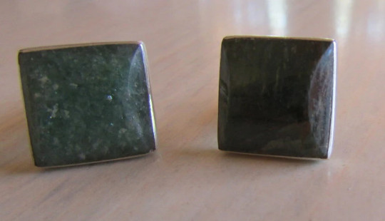 Square Green Stone Sterling Silver Cuff Links From Mexico +