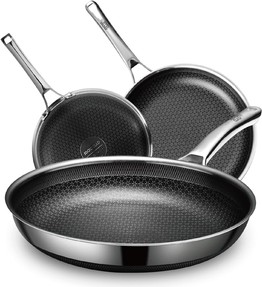 SnowClad Hybrid Nonstick Pan Set – Hex-Textured, Premium & Versatile