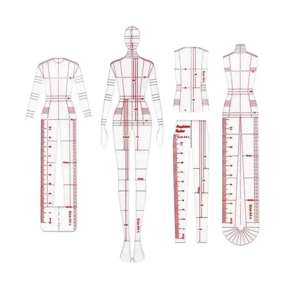 4Pcs Fashion Drawing Ruler Measuring Ruler Ruler Set Template Patterns for