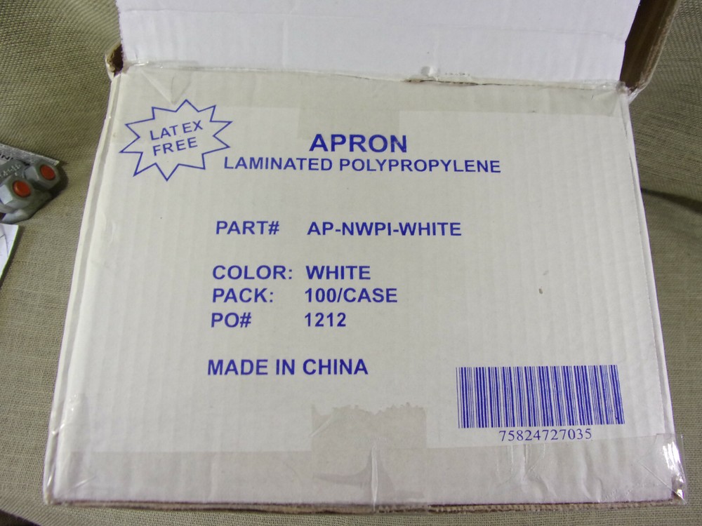 APRON - LAMINATED POLYPROPYLENE WHITE CASE OF 100 #AP-NWP1-WHITE