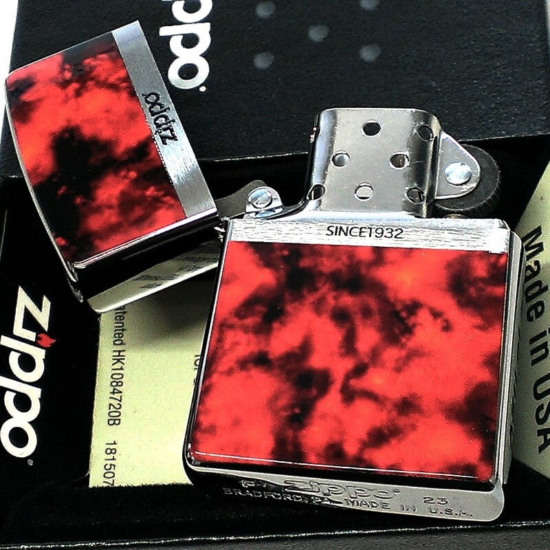 Zippo Red Marble Logo Silver Etching Double Sided Processing Lighter Regular