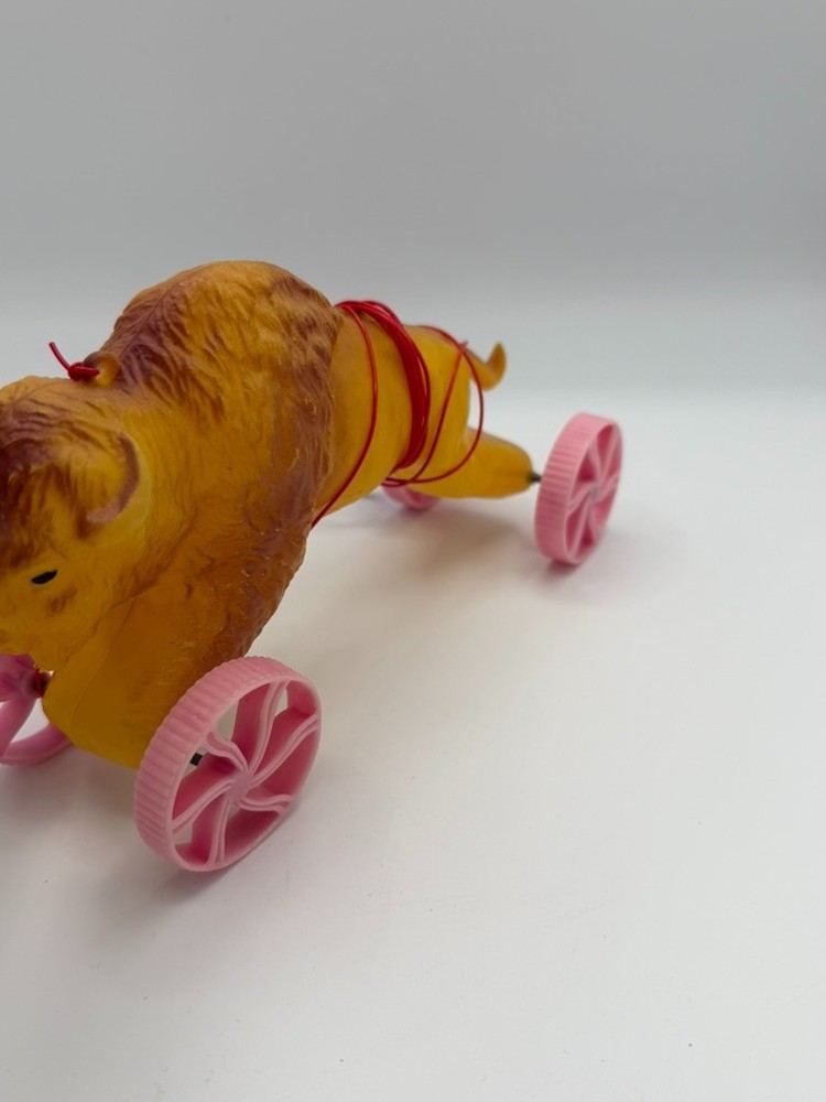 Vintage Bison Pull Toy On Wheels Plastic Buffalo Toy 7” Ring Pull