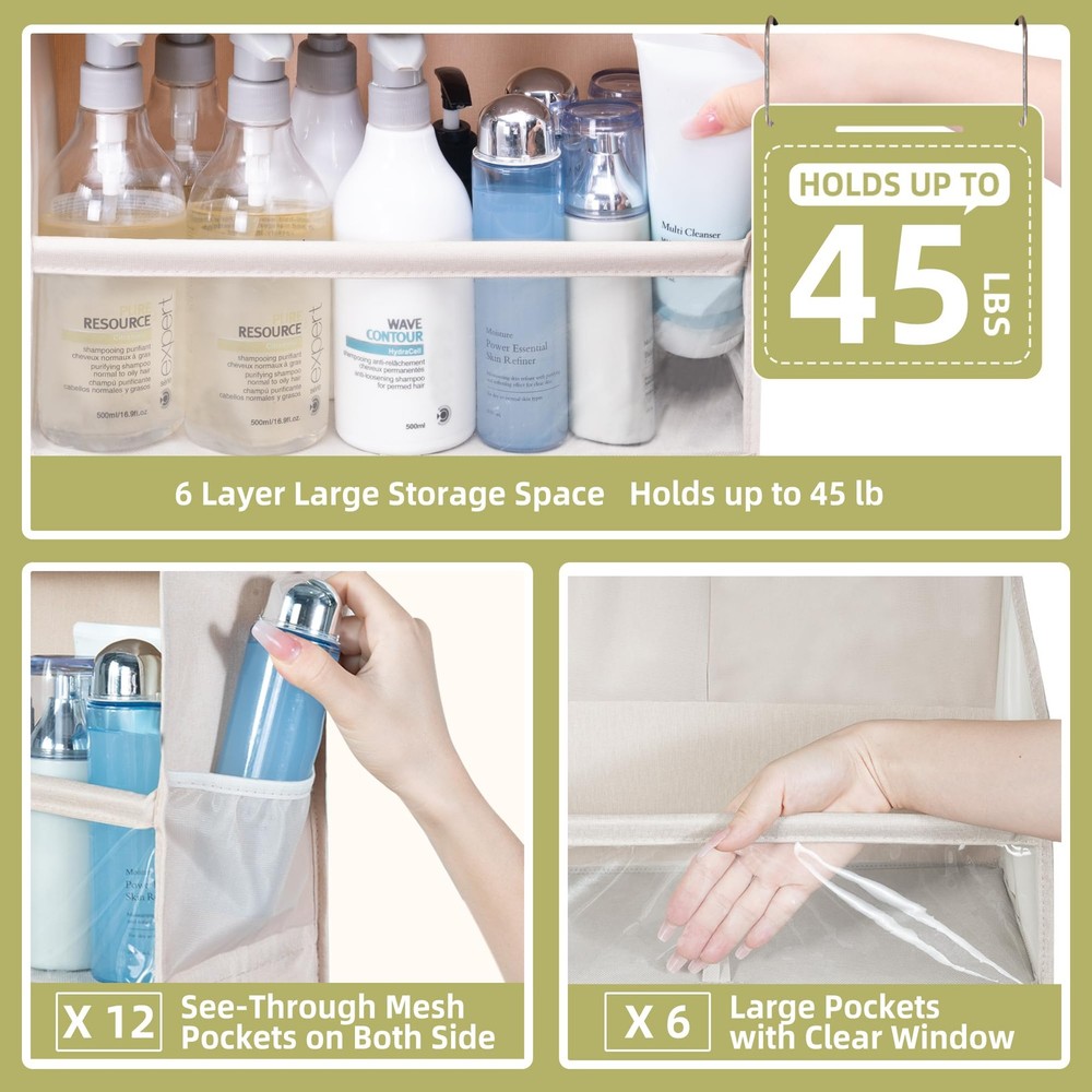 Over Door Organizer with 6 Extra Large Pockets 12 Side Pockets, 2-Pack Sturdy...