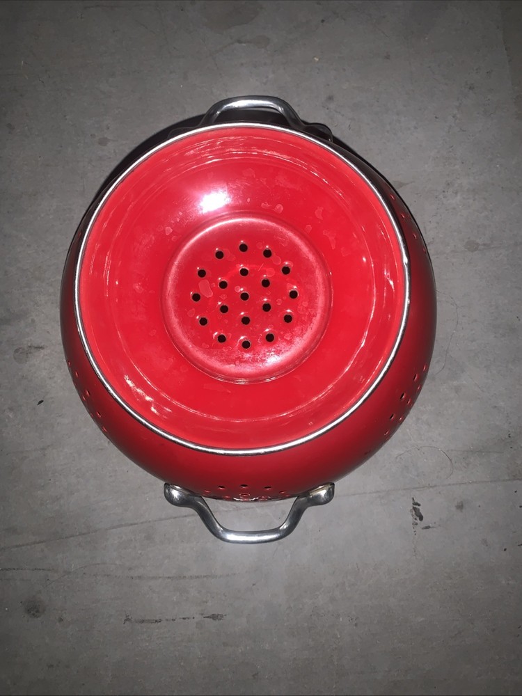 Vintage red enamel Colander
