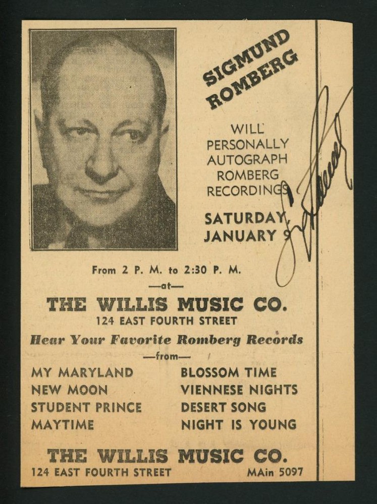 SIGMUND ROMBERG signed newspaper clipping | Composer - Autograph
