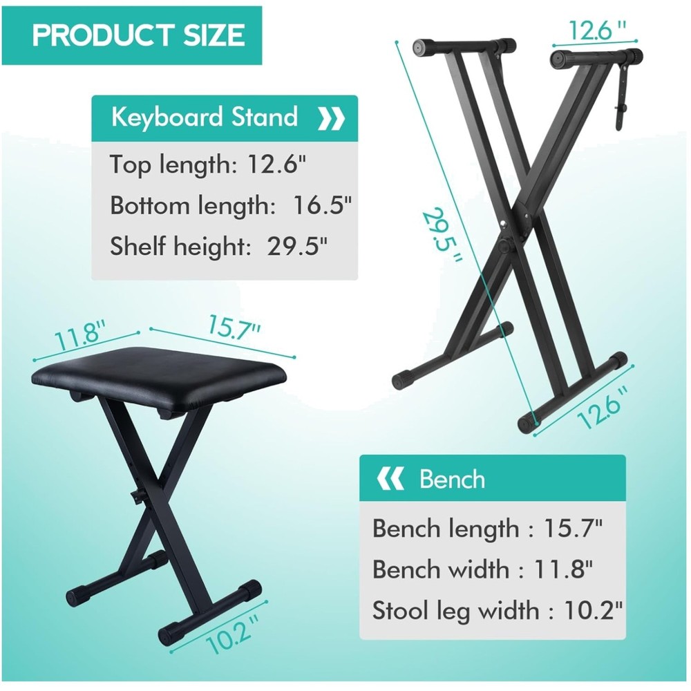 Double X Adjustable Keyboard Stand & Bench Set, Black