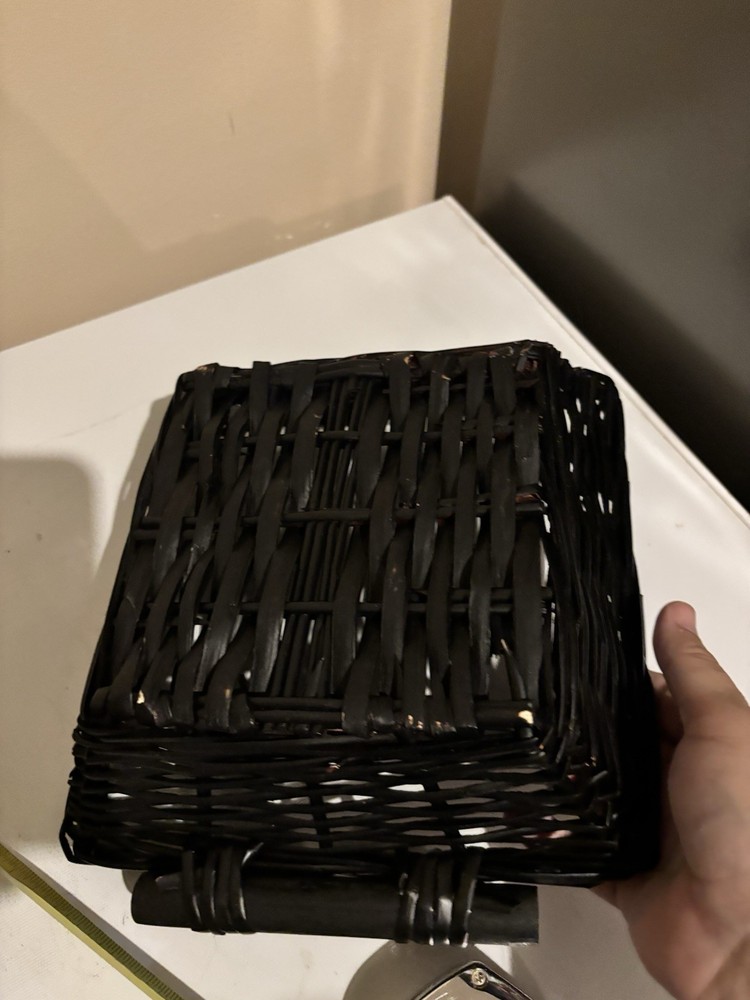 Black rectangular, plastic wicker basket